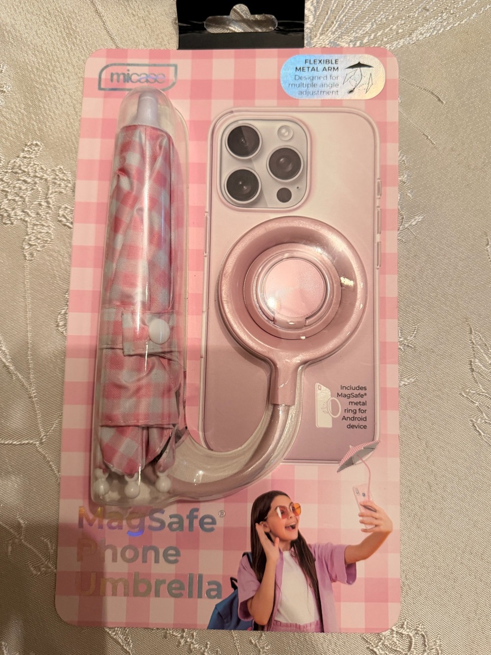 Pink MagSafe-Compatible Phone Umbrella Grip & Stand